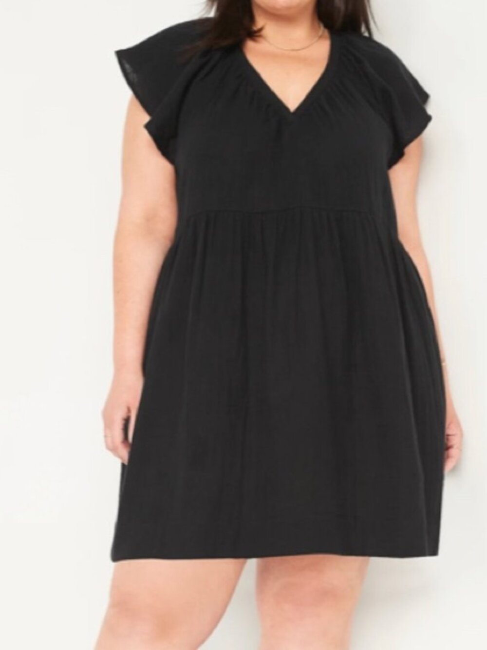 Old Navy NWT Black V-Neck Flutter Short Sleeve Mini/Midi Dress